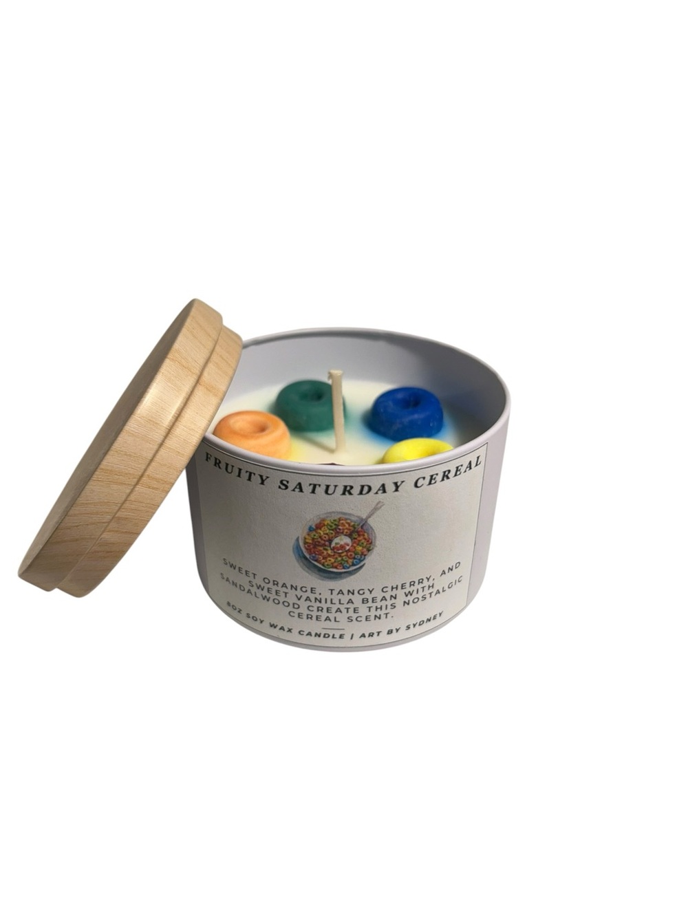 Fruity Saturday Cereal Scented Candle - White with Colorful Accents